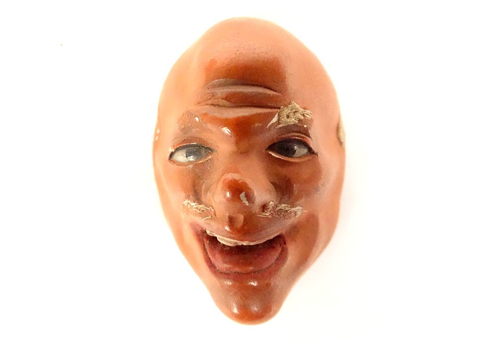 Pequeña Máscara De Teatro Policromada Hombre Grimace Gigaku Edo Japón Siglo XIX