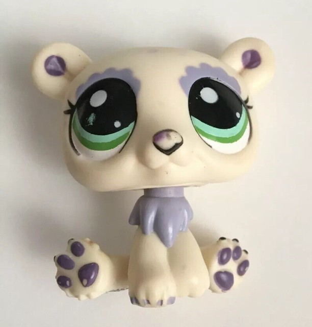 LITTLEST PET SHOP WHITE PURPLE POLAR BEAR Green Eyes LPS Toy Animal