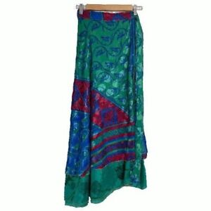 Sari Wrap Skirt Long Reversible 36&#034;L 46&#034;W Green Two sides
