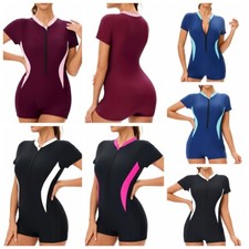 Women Swimsuit Summer Jumpsuit Spring Rompers Zipper Bodysuit Pool Leotard Hot