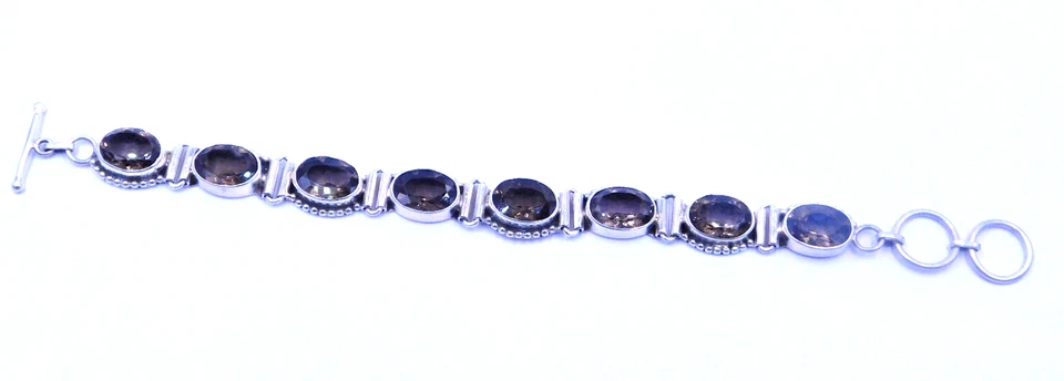 35 Gm 925 Sterling Silver Natural Smoky Quartz Cab Gemstone Bracelet Size 8" In - Image 2 of 4