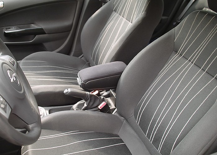 Accoudoir Opel Corsa D relevable en tissu noir avec compartiment de rangement