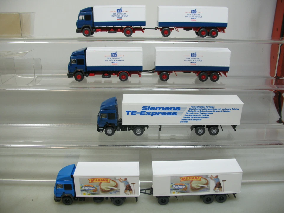 4X Wiking H0 1:87 Camion Iveco: Milkana+Siemens+125 Anni, 2X Box #AI726-1 - Immagine 2 di 4