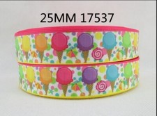 1 INCH 25mm GROSGRAIN RIBBON Hair ice cream cone summer beach dots 1017537