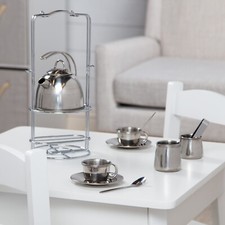 Stainless Steel Children  s Pretend Play Tea Set with Storage Rack for Kids New