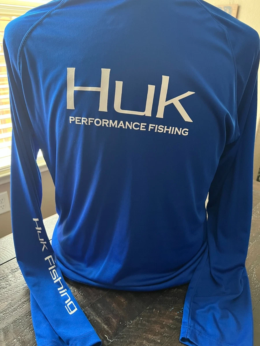 HUK Fishing Shirt Mens M Blue Pullover Long Sleeve Performance