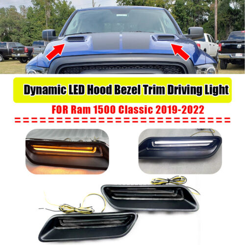 2x For Dodge Ram 1500 Classic 2010-22 Dynamic LED Hood Bezel Trim Driving Light - Zdjęcie 1 z 6
