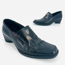 Pikolinos Black Leather Loafers with Leaf Design Size 5