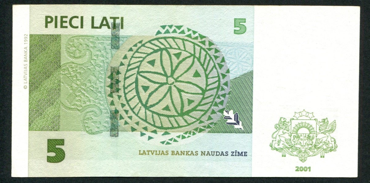 ラトビア　5LATI LATVIA 5 LATI 2001, SERIES: A 4321082 N, PICK -49b, VF+ | eBay