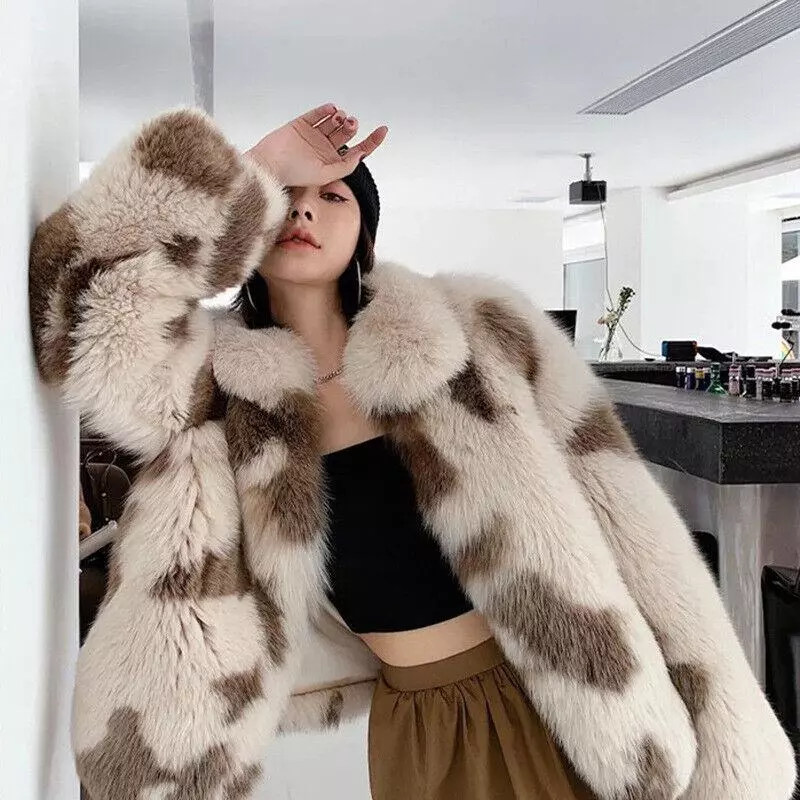 Womens Faux Lamb Fur Winter Short Warm Faux Fox Fur Jacket Coats