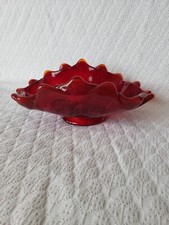 Viking Glass Ruby Amberina Epic Double Crimped Candy Nut Dish