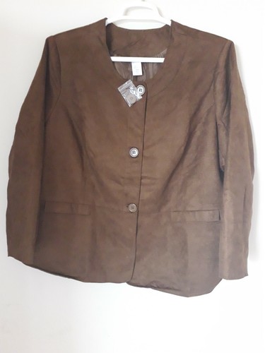 Vicki Wayne Faux Suede Long Sleeves Round Neck Button-down Brown Jacket Sz 26W - Foto 3 di 10