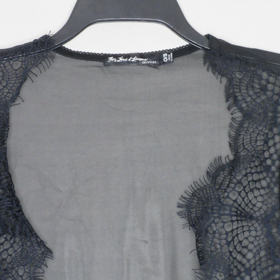 For Love &Lemon's Women's Black Lace Trim Sheer Sash Tie Front Robe 0/S B61 - Image 2 of 4