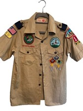 Vintage BSA Boy Scouts of America USA Tan Shirt 90s Youth LG Patches Michigan