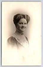 Postcard Unidentified RPPC, Young Lady Portrait Grecian Look Hairstyle 
