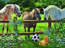 Wanna Play Horses And Puppy 1000 Piece Jigsaw Puzzle 20" x 27" 