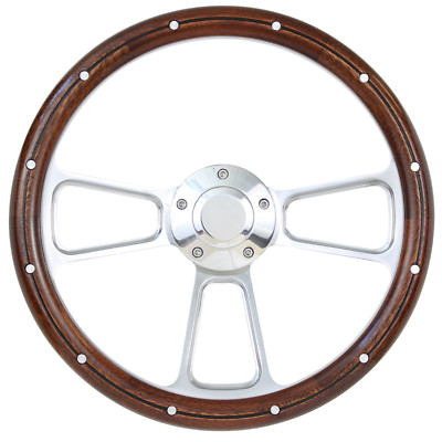 BEST SELLER! Ford Mustang 14''  Mahogany & Billet Steering Wheel, Horn, Full Kit 