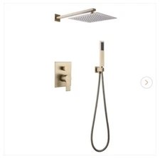IHOMEadore 1-Spray Square Wall Bar Shower Kit w/ Hand Shower Brushed Gold READ!!