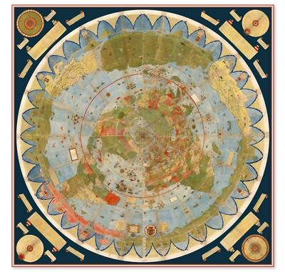 Large Flat Earth World Map 1587 Urbano Monte Poster Globe 36'' x 36''