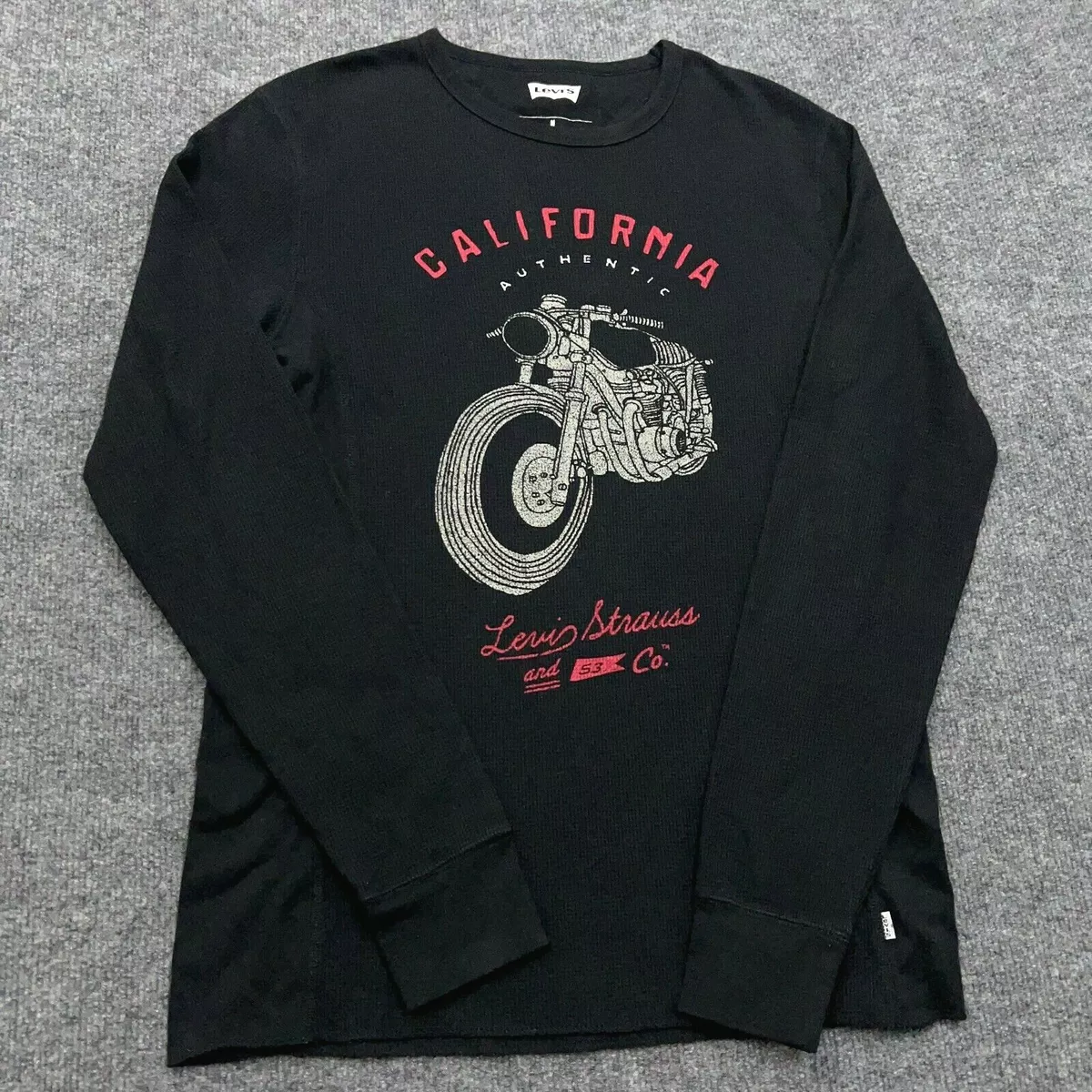 LEVI STRAUSS Thermal Shirt Motorcycle Biker California Print Black L/S  Men's M