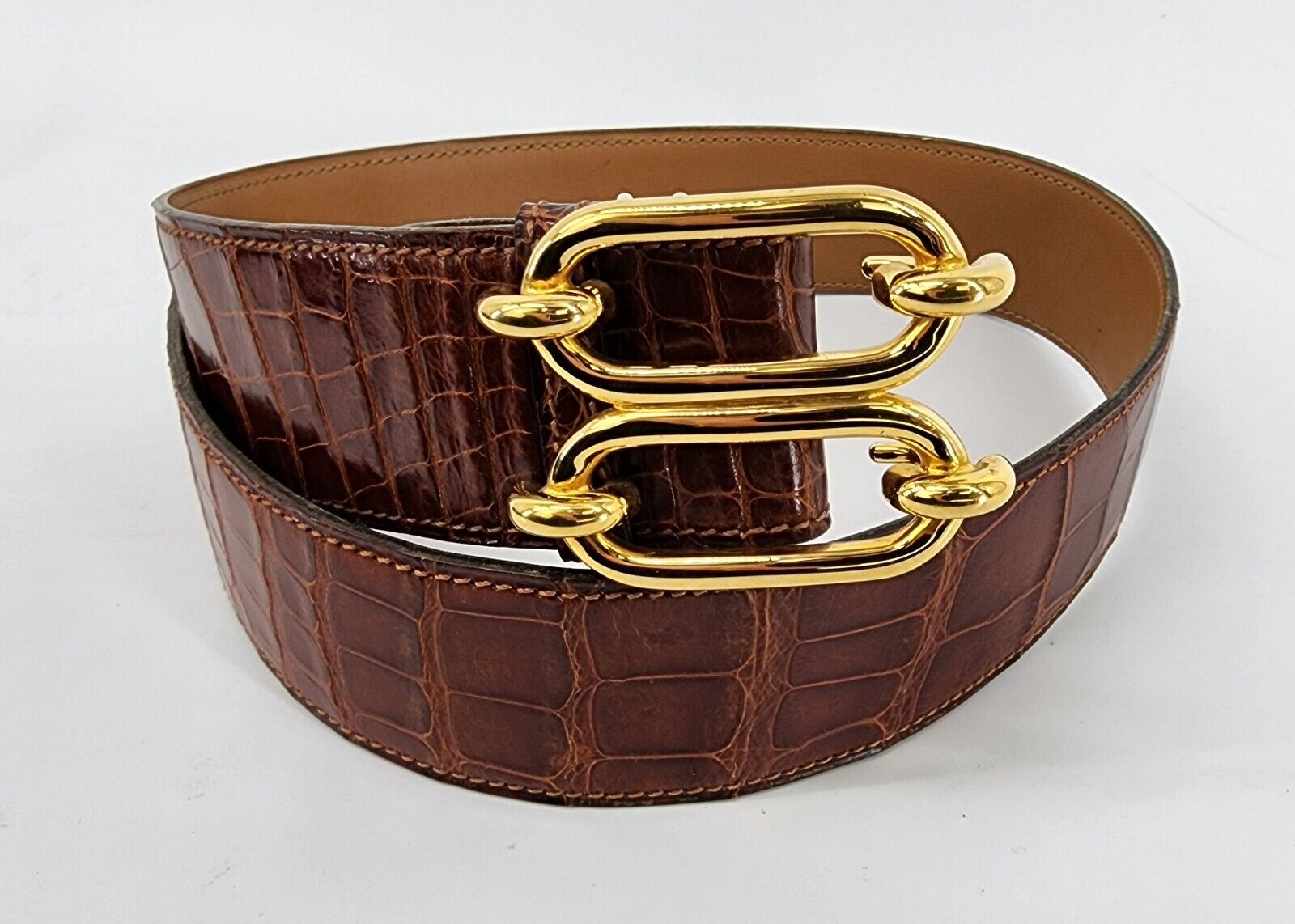 HERMES Classic Ladies Brown Reptile Leather Belt Size 65cm: SHIPS FREE  (19690)