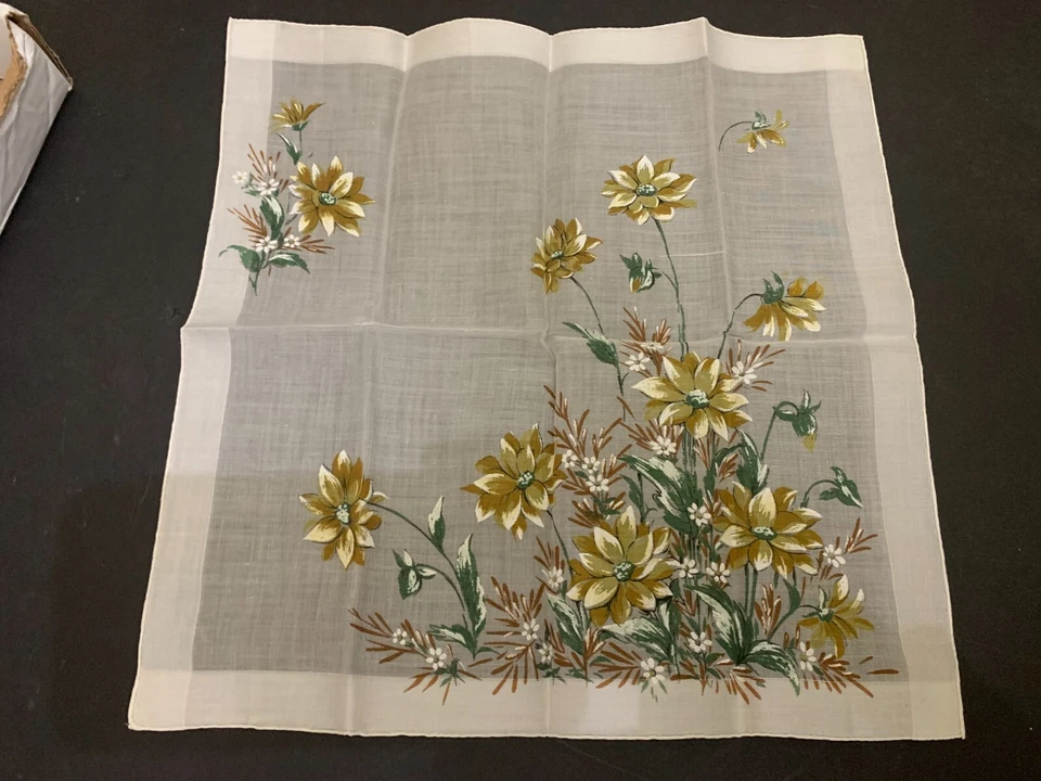 Винтажный желтый цветок цветочный женщин хлопок носовой платок - Изображение 2 из 2