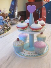 Children's Bakery Wooden Toy Pastries and Tiered Plate Kids Play Pretend