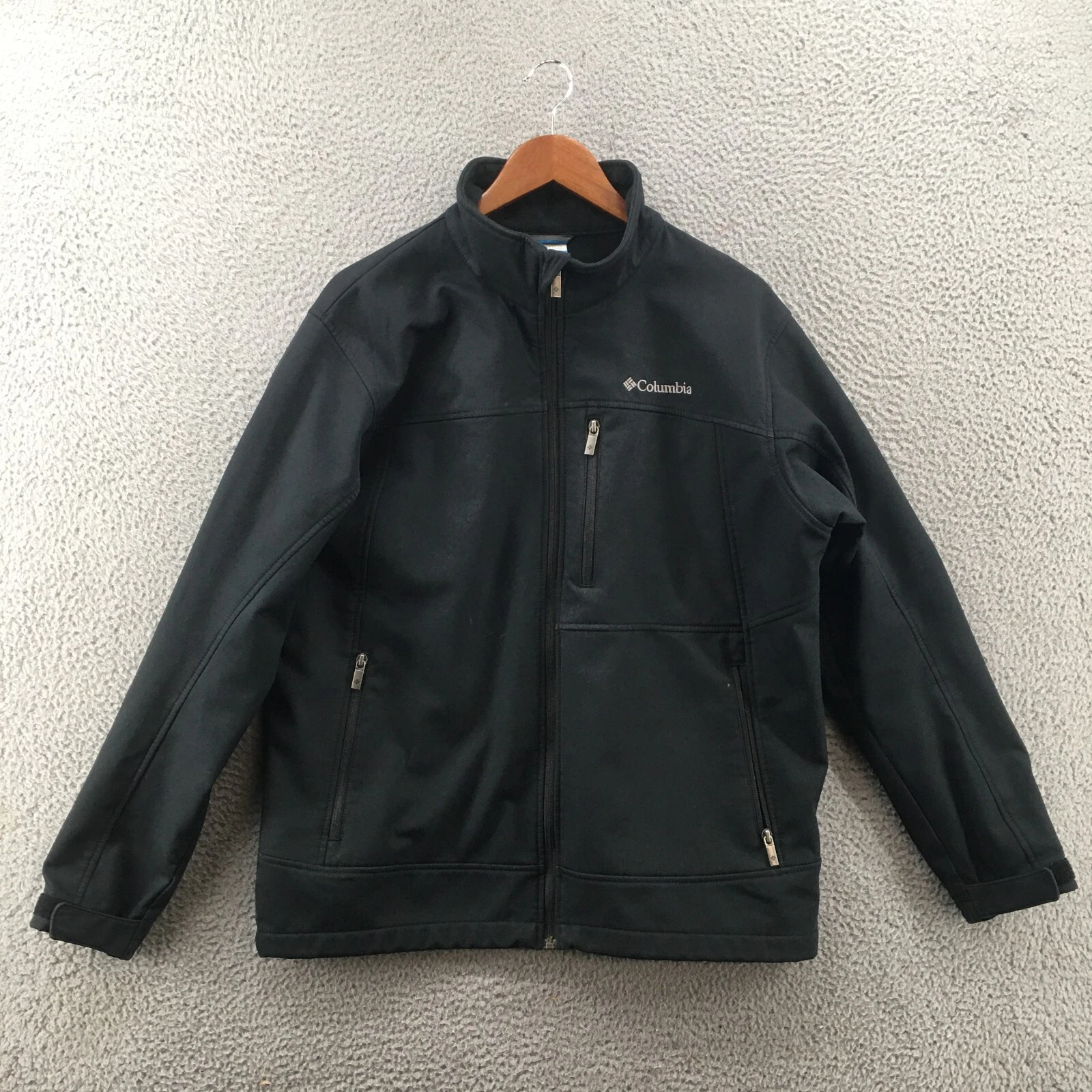 Columbia Windbreaker Jacket Mens L Black Polyester Long Sleeve Zipped Pockets