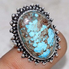 Turquoise 925 Silver Plated Ring US 8 Vintage Inspired Design JW
