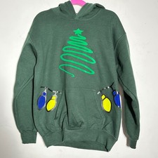 Gildan Youth Christmas Tree Light Bulb Hoodie Green Size M