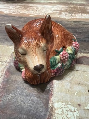 Vintage 1990 Fitz and Floyd Reynard Inspired Sleeping Red Fox Potpourri Holder  