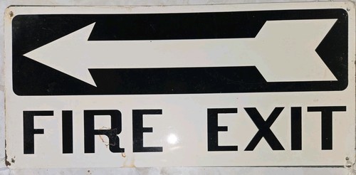 Vintage Metal Fire Exit Sign Black AND White 14" X 6.5" REDUCED 
