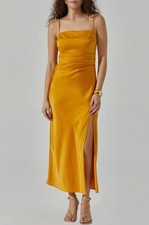 ASTR The Label yellow marigold midi dress size small satin slip dress New