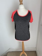 Peacocks Black Grey Pink Short Sleeve Round Neck Activewear Top Size 14 