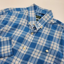 Orvis Mens Classic Fit Blue White Plaid Button Down Shirt Medium Long Sleeve