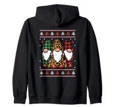 Cute Leopard and Buffalo Plaid Gnome Ugly Christmas Sweater Zip Hoodiefrom JP