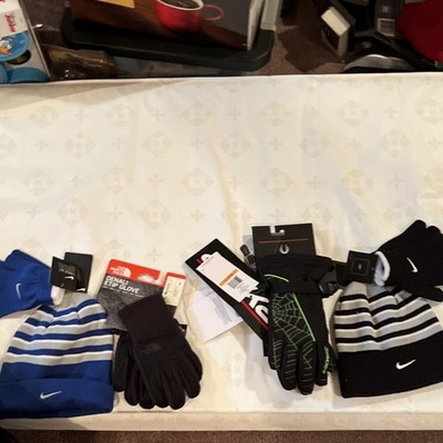 Nike, The North Face, Spyder Boys Gloves Hat Set Blue Black Gray 2 Piece