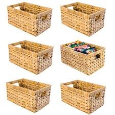 Set of 6 Wicker Storage Basket, Water Hyacinth Storage Baskets, Wicker Storag...