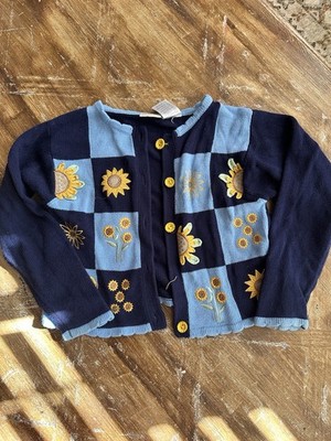 GIRLS VTG FALL SUNFLOWER FLORAL GRANNY SWEATER CARDIGAN BT KIDS SIZE 6 *READ