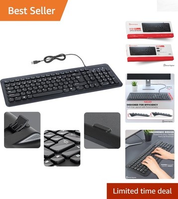 Soft-Touch Ergonomic USB Keyboard - Full-Sized QWERTY for Comfort & Control
