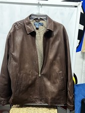 VTG Polo Ralph Lauren Brown Lambskin Leather Harrington Jacket Mens Large L