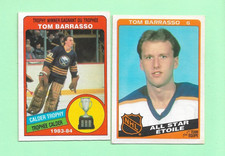 (2) TOM BARRASSO 1984-85 O-PEE-CHEE  SABRES  ROOKIE GOALIE CREASED CARD  (N7174). rookie card picture