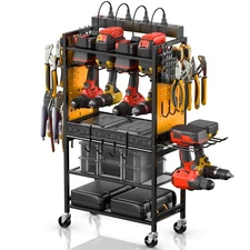Power Tool Organizer Cart with Charging Station, Garage Floor Rolling Storage...