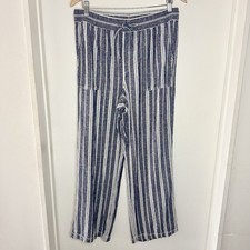 GAP Linen Blend Striped Wide Leg Drawstring Pull On Pants Women s Medium Preppy