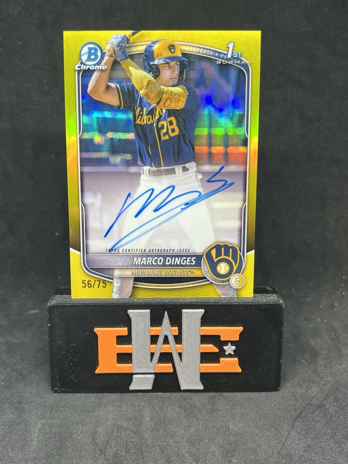 2025 Bowman Chrome Marco Dinges Yellow Refractor 1st Auto #/75 Brewers