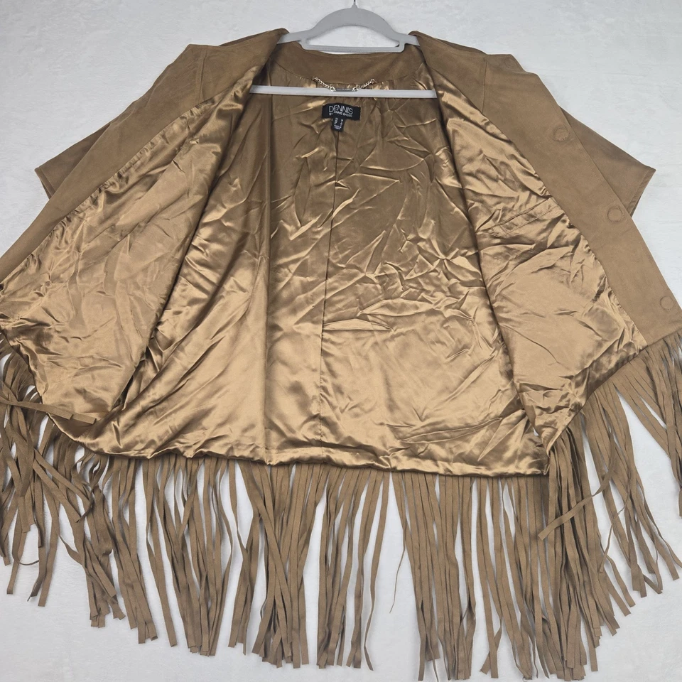 Chaleco Dennis by Dennis Basso para mujer con flecos camel talla mediana gamuza sintética Foto 4 de 4