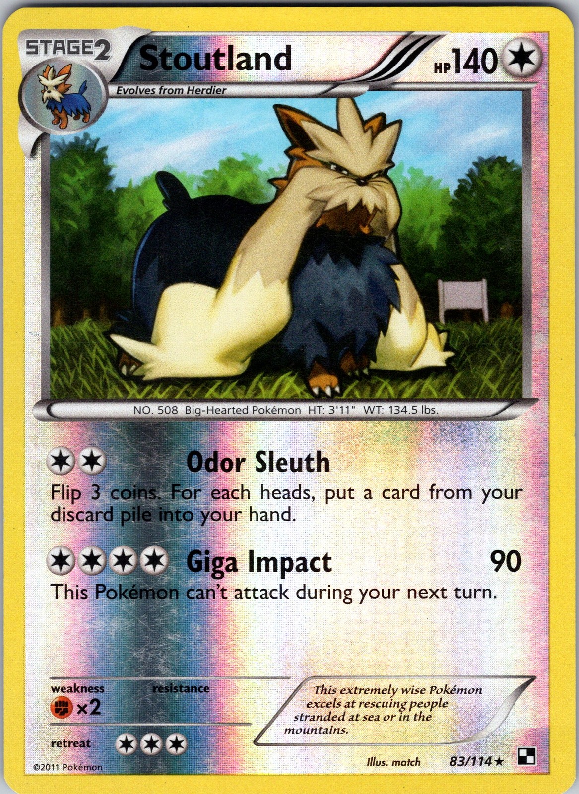 Stoutland 83/114 Black and White Pokemon TCG LP Reverse Holo