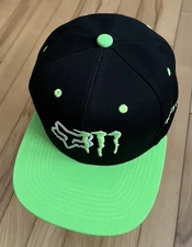 Fox-Monster Energy Drink Hat-Snapback. Adjustable Black/Lime