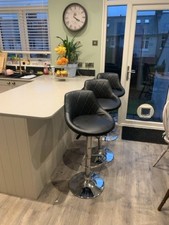 Faux leather breakfast bar swivel stools x 3 black/chrome