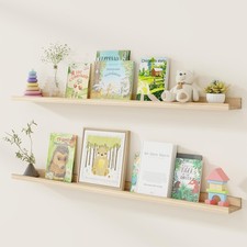 Picture Ledge Shelf, Pine Wood Floating Shelves Set of 2, 55 inch Nursery Boo...